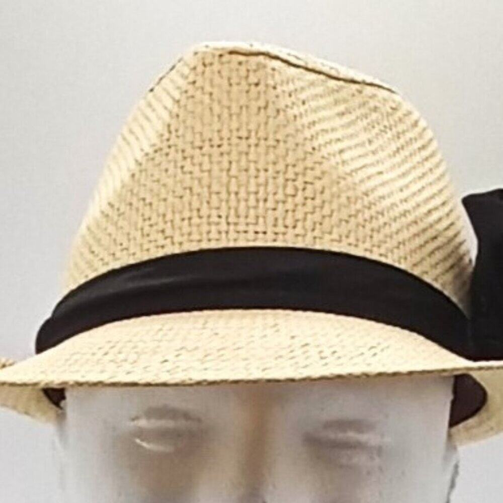 Peter Grimm Straw Fedora Hat Short Stingy Brim True Character Black Ribbon